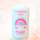 Kerze Einschulung Regenbogen mit Namen und Datum personalisiert in rosa Mädchen