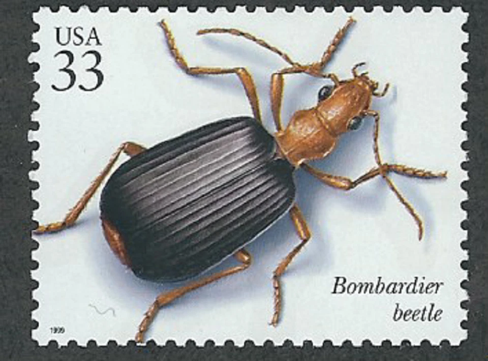 Scott #3351-m...33 Cent...Insects & Spiders... Bombardier Beetle...3 Stamps - Image 1 of 1