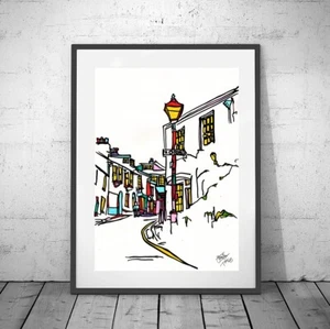 TOTNES ❤ Devon ❤ SIGNED ORIGINAL FRAMED PAINTING urban mid century boho bauhaus - Picture 1 of 11