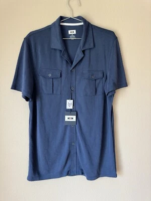 Camisa de campamento Joseph Abboud calce moderno mezcla modal azul para hombre manga corta mediana Foto 1 de 4