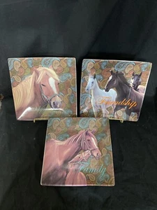 Cracker Barrel COUNTRY STYLE Horses Square Plates Set of 3 Equine - Picture 1 of 4