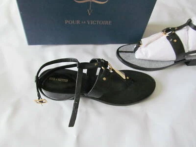 Sandalias Pour La Victoire 100 % cuero ACADIA negras Vachetta dorado 7,5 M nuevas con etiquetas Foto 1 de 4