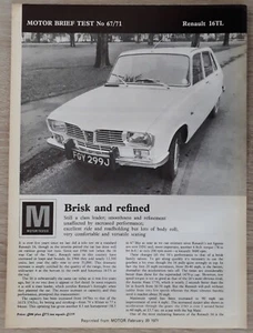 Renault 16 TL Road Test Report Brochure c.1971 - Motor Magazine - Picture 1 of 3