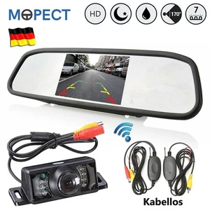 MOPECT Kabellos Funk Nummernschild Rückfahrkamera HD + 4,3'' Rückspiegel Monitor - Bild 1 von 12