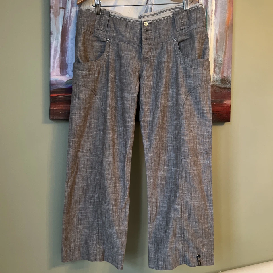 Pantalones Mexx 10 Mezcla de Lino Mujer Marrón Jaspeado Sueltos Anchos Piernas Rectas Recortados Foto 1 de 4