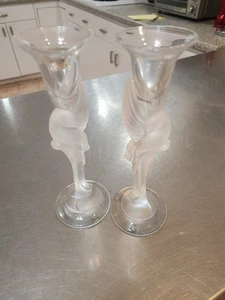 IGOR CARL FABERGE FROSTED KISSING SNOW DOVES CANDLESTICKS CANDLE HOLDERS 2 - Picture 1 of 16