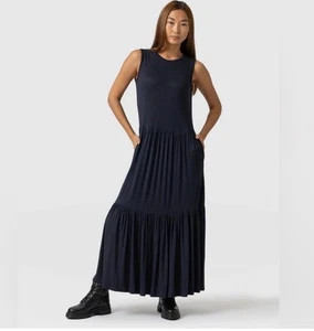 Saint + Sofia Greenwich Black Midi Dress 10 Pockets Tiers Sleeveless New - Picture 1 of 9