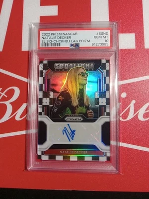 Natalie Decker 2022 Panini Prizm  Racing  Checkerd Flag Auto # 31/50. PSA 10 - Image 1 of 3