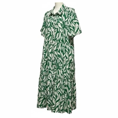 Soft Surroundings Womens 1X Linen Blend Green Steffi Tropical Tiered Maxi Dress - Image 1 of 4