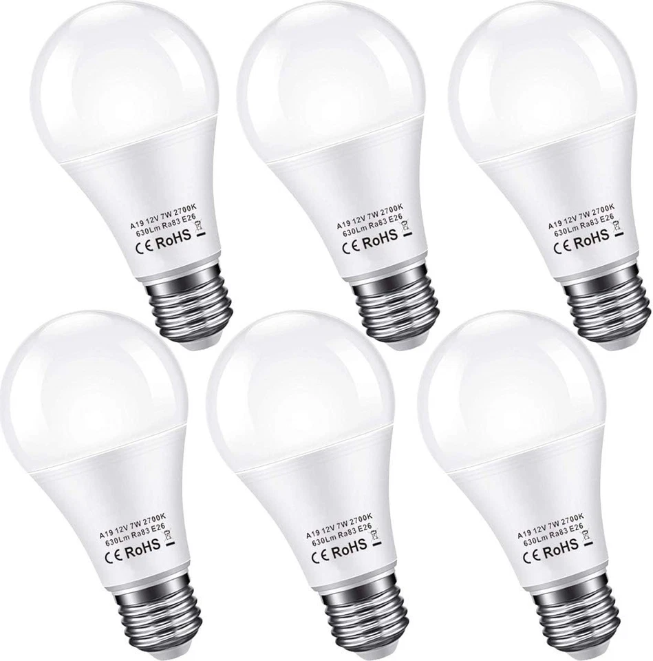 Bayshe 12v LED Light Bulb 60watt Equivalen E26 7w 630lm 12 Volt Low Voltage RV 6