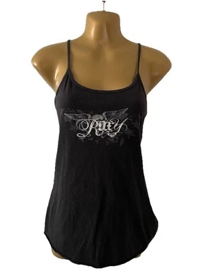 Vtg Y2K Roxy Paradise Surf Cami Tank Strappy L Black Skull Wing Graphic Grunge - Image 1 of 4