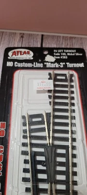 HO Scale Atlas 283 Code 100 Left-Hand #6 Mark 3 Custom- Line Turnout/Switch - Image 1 of 2