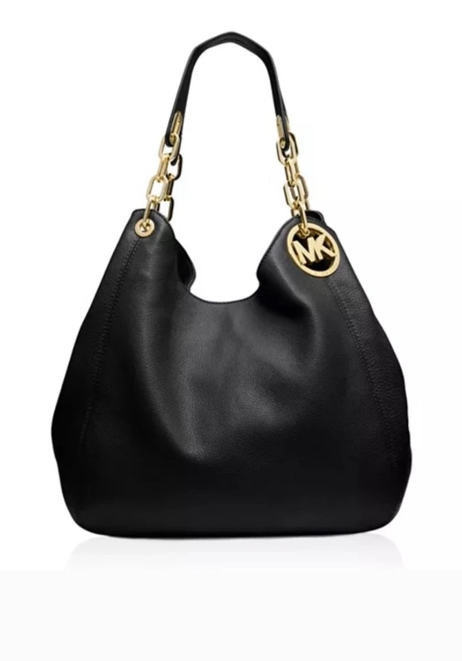 Bolso de Hombro Michael Kors Hamilton Cadena Hobo Negro Cuero Guijarro Herrajes Dorados Foto 1 de 4