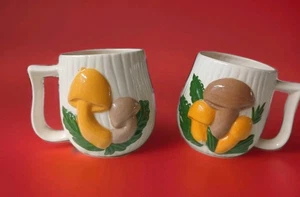 Vtg Mushroom Coffee Cups Mugs Arnel's  Ceramic Cottage Core | Two Cups - Picture 1 of 4