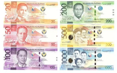 Filipinas - Juego 6 billetes 20 50 100 200 500 1000 Piso 2019-2024 UNC Foto 1 de 2
