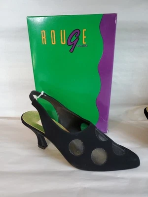 Rouge Helium NOS Size 7.5 Black Slingback High Heels Mesh Cutouts - Image 1 of 4