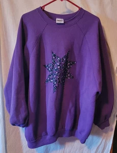 Vintage Damen Tultex Sweatshirt Übergröße 3X lila Sterne Steppdesign hergestellt in den USA süß - Bild 1 von 4