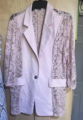 Chic Me Women’s Size XXL Pink Lace 3/4 Sleeve Single Button Blazer Jacket - Image 1 of 3