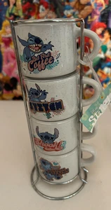 Disney Stitch 4 Expresso Mugs in Rack-new - Picture 1 of 2