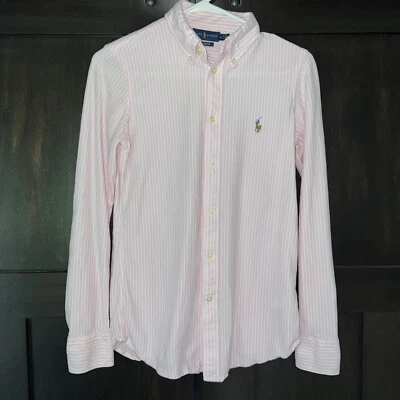 Camisa de vestir POLO Ralph Lauren Oxford Junior para niños tejida mediana rosa a rayas suave Foto 1 de 4