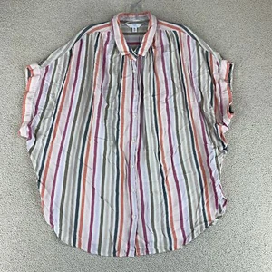 Time And Tru Tunic Button Up Shirt Women's Plus 2XL Short Sleeve Dolman Striped - Picture 1 of 9