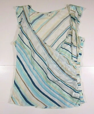 Banana Republic 100% Silk Blue Stripe V-Neck Wrap Shirt Blouse Top Women Size 16 - Image 1 of 4