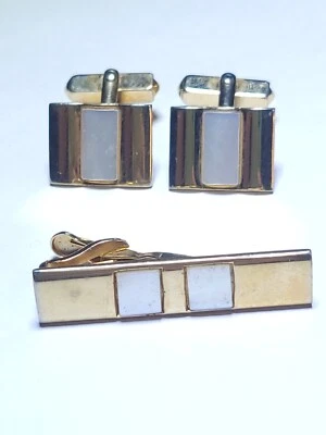 Conjunto de abotoaduras e clipe de gravata swank madrepérola MOP terno formal masculino tom dourado - Imagem 1 de 4