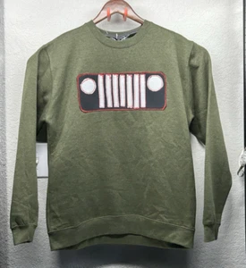 Reworked Dark Green Sweatshirt with Handmade Jeep Grille Patch – Men’s Large - Picture 1 of 6