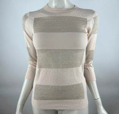 Ted Baker Metallic Striped Sweater Women 1 EUC Lightweight 3/4 Sleeve Pullover - Image 1 of 4
