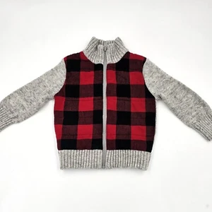 Cat & Jack Pullover-Jacke mit Reißverschluss rot schwarz Büffel Karo Strick Cardigan 18M neu ohne Etikett - Bild 1 von 6