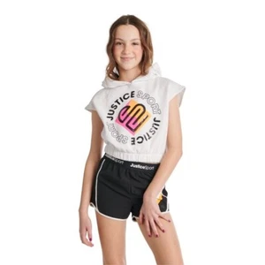 Justice Girls Size Large 12/14 J-Sport Cut Off Hoodie Top White Short Sleeve - Picture 1 of 4