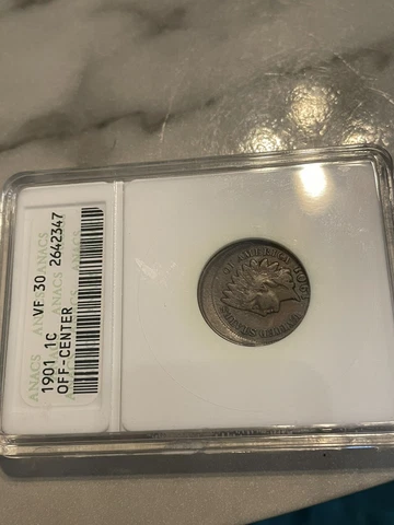 1901 Anacs vf 30 Indian cent  off center error Awesome Error Check My Listings Cover