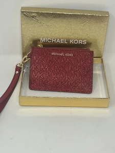 Michael Kors Jet Set Red Sparkle Glitter Wristlet Double Zip Wallet - Picture 1 of 12