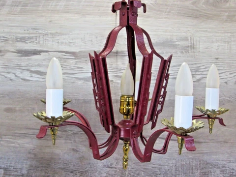 Vintage Antique Art Deco 6 Light Hanging Chandelier Ceiling Lamp Light Larger Cover