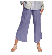Flax Shirttail Flood Linen Pants with Elastic Waist Size L Purple Side Pockets