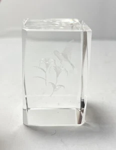 Cubo de cristal de colibrí de vidrio grabado láser 3D pisapapeles holográfico - Imagen 1 de 8