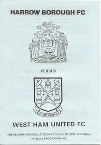 HARROW V WEST HAM UNITED ~ PRE SEASON FRIENDLY ~ 7 AUGUST 1990 - Imagen 1 de 1