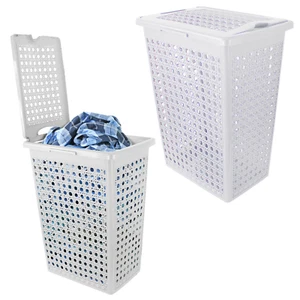 Laundry Washing Basket Hamper Storage Bathroom Linen Clothes Lid Rattan Plastic - Picture 1 of 5