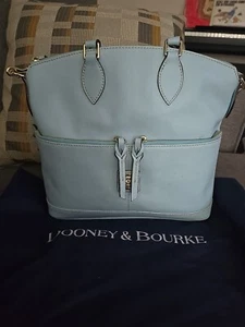 Dooney & Bourke Pebble Leather Double Pocket Satchel Light Blue - Picture 1 of 4