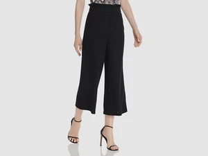 $170 Aqua Women's Black Stretch Waist Wide Flare Leg Crop Trousers Pants Size L - Picture 1 of 2