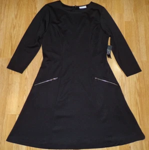 Vestido NEW YORK & COMPANY NUEVO CON ETIQUETAS Negro Manga 3/4 Cremalleras en la Espalda con Bolsillos - Talla M - Imagen 1 de 8