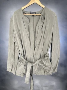 St. John Women’s 100% Vegan Cupro Silk Olive Green Jacket Belted Drape Open L - Picture 1 of 10