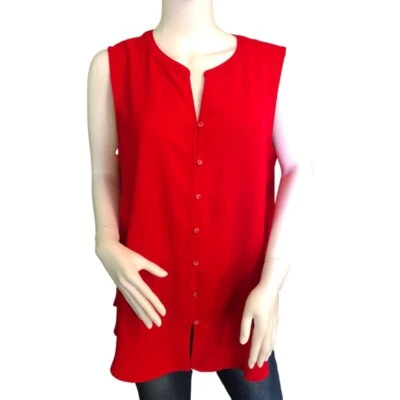 Camiseta sin mangas LIZ CLAIBORNE grande roja vibrante verano sol informal ligera Foto 1 de 4