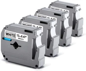4PK M-K231 MK-231 Compatible Brother P-Touch 12mm White Label Tape PT65 PT80 85 - Picture 1 of 7