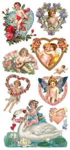 "PEGATINA VIOLETA - AMOR VICTORIANO - 8" x 3 3/4" (20cm x 9cm), Cupidos, Cisne - Imagen 1 de 1