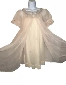 Vintage 60s Radcliffe Chiffon Babydoll Nightgown & Robe Peignoir Set Size P - Picture 1 of 8