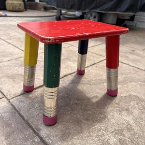 Vintage Unique Pierre Sala 1980s Crayons Pencil Wood Multicolored Stool - Picture 1 of 16