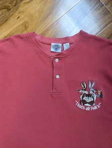 Vintage Looney Tunes "That's all folks" 90s Burgandy Maroon Henley XL T-shirt - Picture 1 of 7