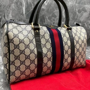 Borsa GUCCI GG Sherry Line Boston pelle navy oro hardware logo dal Giappone - Foto 1 di 24