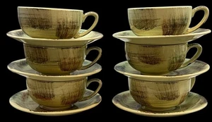 Vernonware Raffia Vintage MCM Set of (6) Six Cup and Saucers - Vernon Kilns CA - Picture 1 of 7